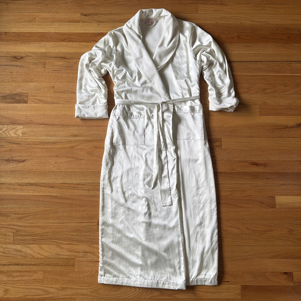 Victorias Secret Vintage Satin Fleece Kimono Robe XS White Ivory Bridal 90s